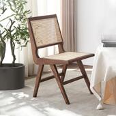 北欧藤编椅子家用藤椅天然真藤餐椅阳台休闲 靠背椅侘寂昌迪加尔