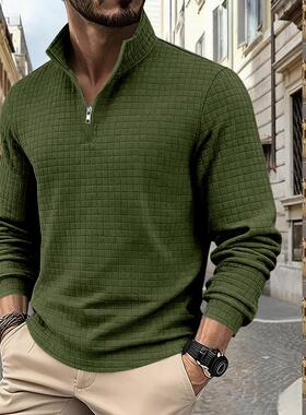 Men's Regular Fit Plain Half Zip Up Sweatshirt Casual Long