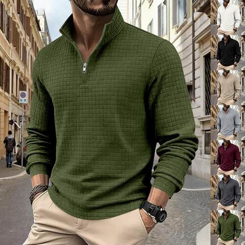 Men's Regular Fit Plain Half Zip Up Sweatshirt Casual Long