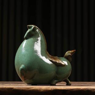 绿马动物摆件瓷器生肖可爱简约马办公室桌面装饰品书架柜子工艺品