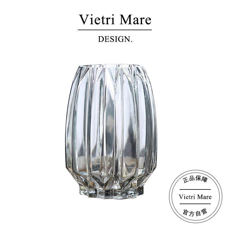 Vietri Mare花瓶玻璃绿色竖条纹装饰品精致家居摆饰水培花插丨马