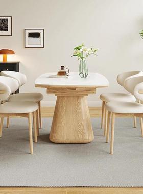 可伸缩实木岩板现方圆两餐用圆形代简约家用可折76715桌叠长方形