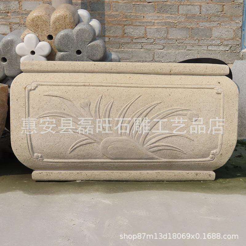 汉白玉雕刻花盆 欧式长方形花钵 中式石花盆 仿古石雕花盆