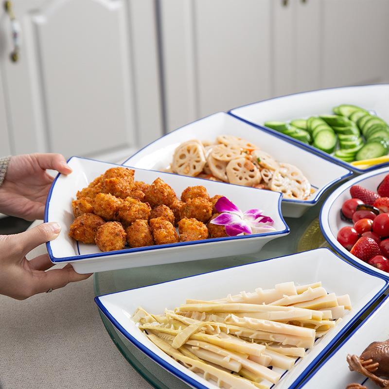 OYRSQyIB勺鲜子形状的盘子菜海拼盘即食网组合红陶瓷盘子套装圆桌