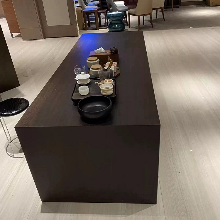 现代实木长方形烟熏餐桌洽谈桌大户型书房书桌意式会客家用茶桌台