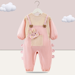 儿童连体罩衣秋冬季男童宝宝画画防水防脏婴儿爬行爬爬服女童外穿