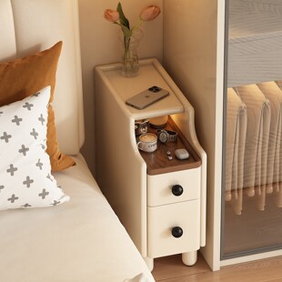 奶油风全实木迷你床头柜小型超窄25cm宽卧室床边窄柜20公分夹缝柜