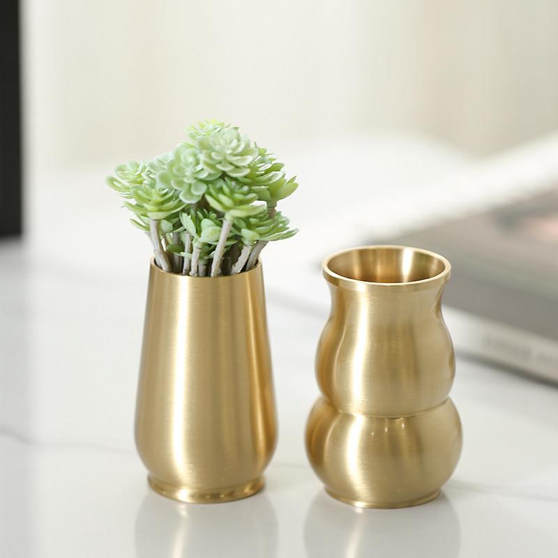 纯黄铜迷你小花瓶金色手工全铜花插金属摆件北欧装饰干花水培花器