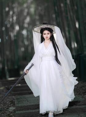新款古装魏晋白色汉服流仙裙武侠风交领大袖舞蹈服款全套