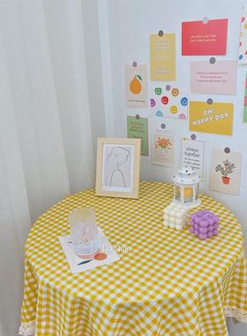 大千印象 经典黄色格子桌布ins风文艺田园餐桌布学生宿舍书桌布艺