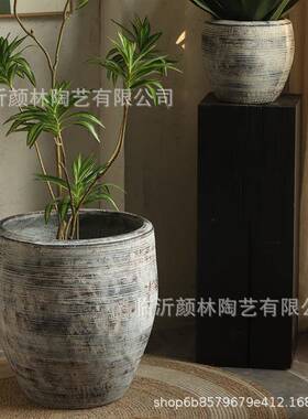 复古灰色创意纹理花盆室内客厅绿植盆酒店商场装饰庭院落地大花盆