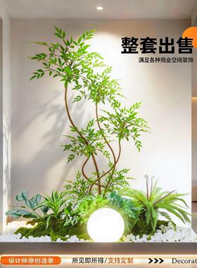 彷真绿色植物南天竹造景组合橱窗玄关装饰彷生植物景观庭院布置氛