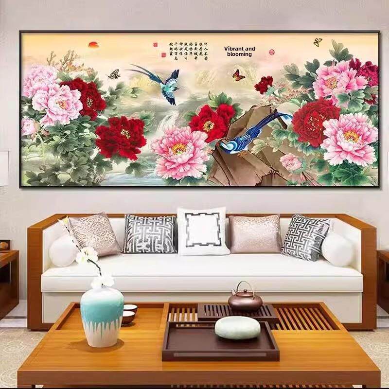 鲜花与财富新客厅沙发背景墙装饰画牡丹花中餐厅壁画公室挂画
