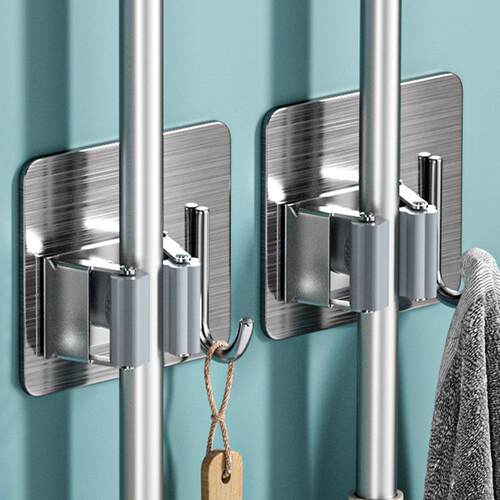 Wall-mounted Mop Clip, No-drilling Stainless Steel Organizer