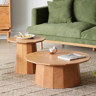 组合圆形小桌子 北欧樱桃木茶几简约现代小户型黑胡桃木客厅日式