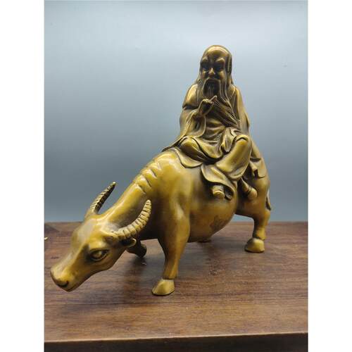 新款直销仿古做旧老子出关铜器摆件工艺品黄铜老子骑牛老君骑青牛