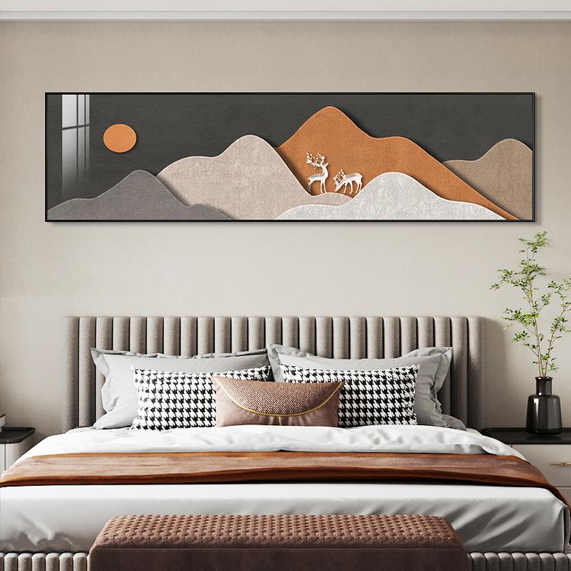 网红室卧装饰画现代简约床头墙挂画主卧横版温幅大壁画馨福鹿房间图片