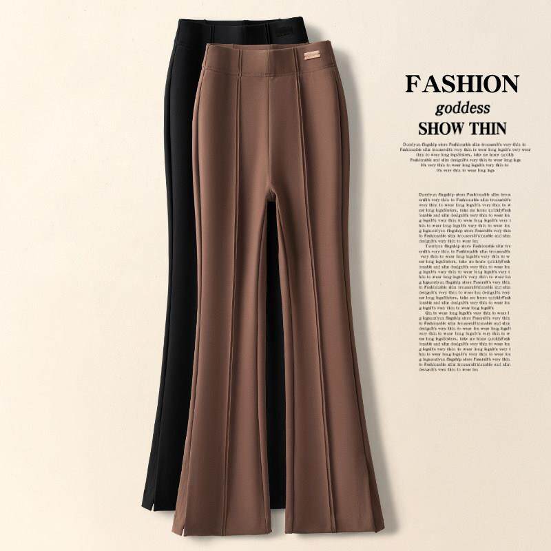 高腰西装裤女秋冬2025新款小个子加绒开叉休闲裤今年流行微喇叭裤