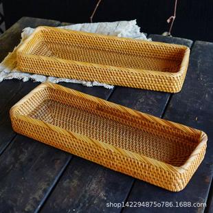围炉煮茶托盘藤编干果盘点心水果收纳盒糖果零食摆放茶点盘筷子托