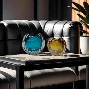 高档轻奢玻璃花瓶摆件客厅插花仿真花创意简约风琉璃花器软装饰品