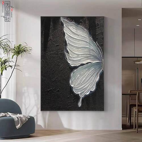 黑白蝴蝶客厅沙发背景墙装饰画轻奢高级感玄关挂画艺术肌理感壁画