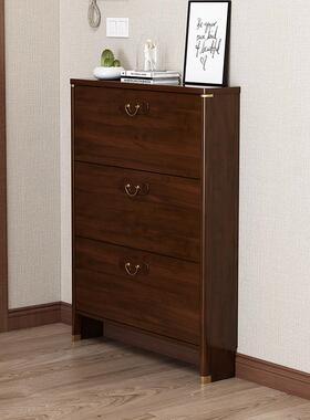 新中式超薄翻斗鞋柜家用门口实木框入户靠墙玄关柜子小户型窄鞋