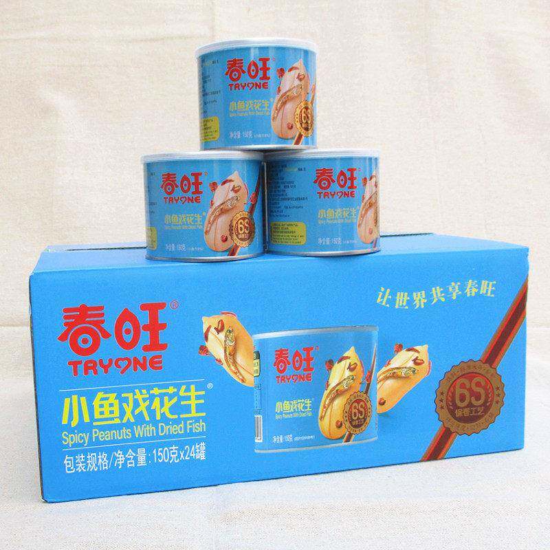 春旺小鱼戏花生麻辣味小虾小鱼干花生米仁下酒菜零食 150克*12盒