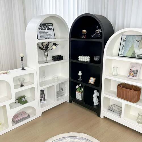 法式奶油风拱形柜落地式洞穴柜大容量餐边展示酒柜复古书架置物架