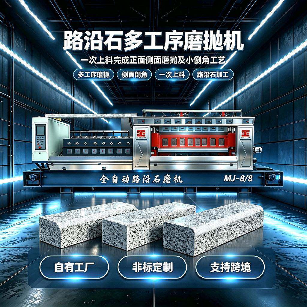 全自动人造路沿石连续多边磨抛机砂纸机