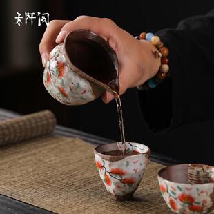 木阡阁手绘小碎花复古盖碗陶瓷功夫茶具单个高档手抓壶大容量宝瓶