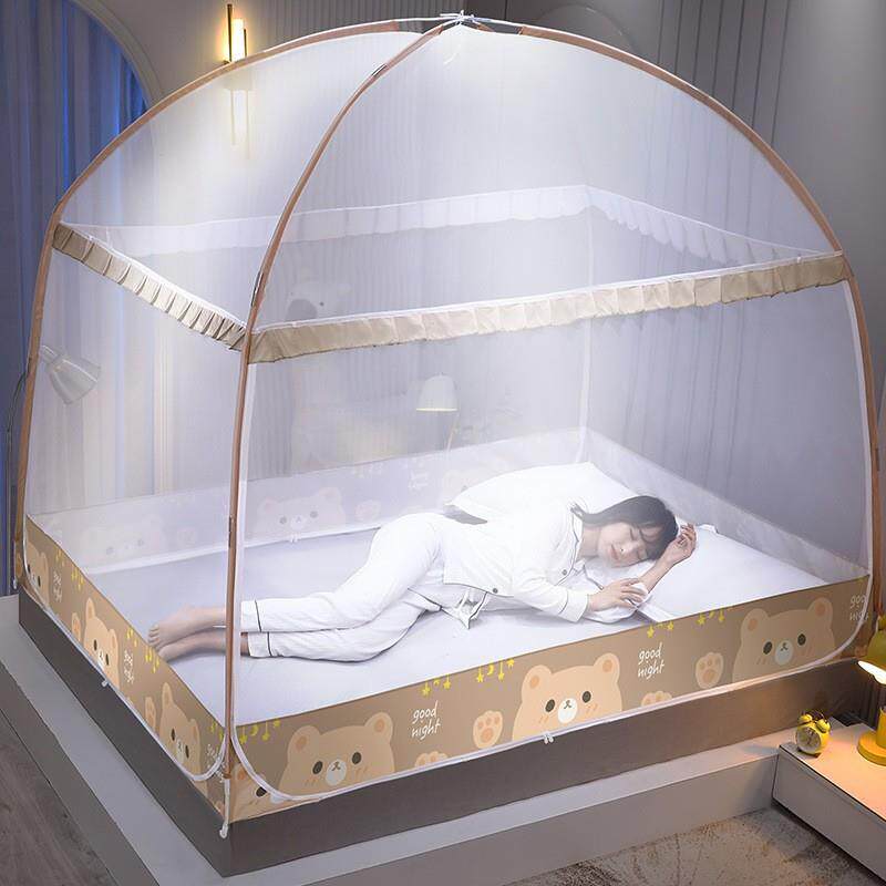 蒙古包蚊帐 1.5 1.8m米床家用双人床三开门全底拉链加高