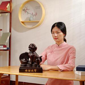 黑檀木雕刻动物狗摆件家居客厅办公室装饰十二生肖动物补角工艺品