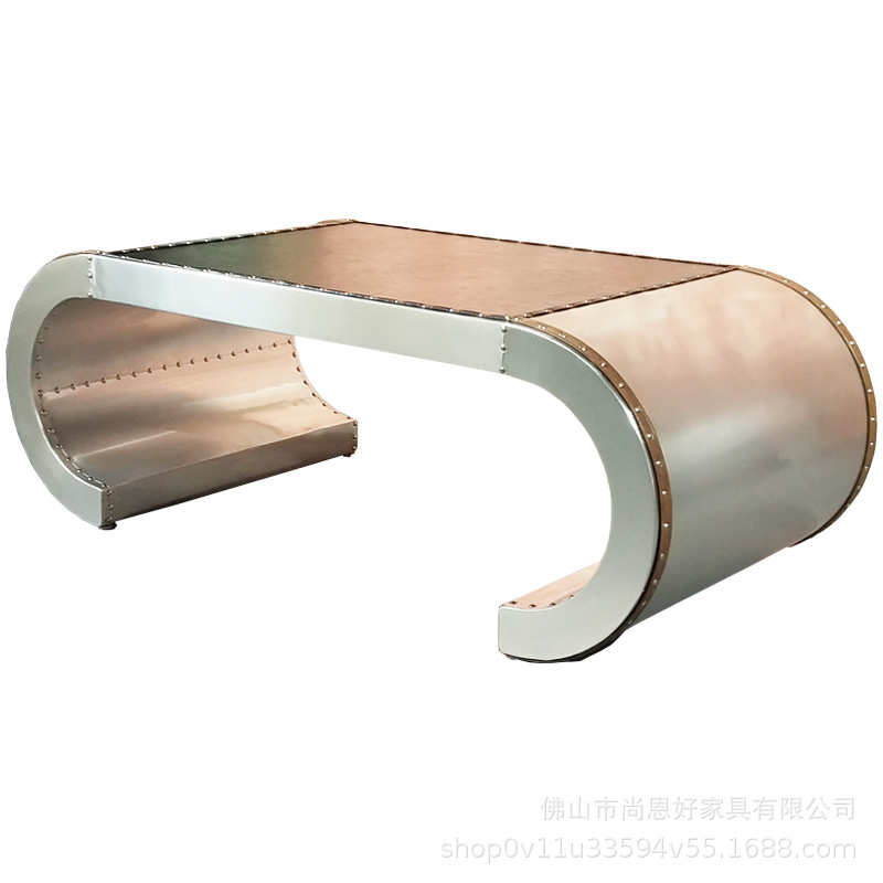 个性客厅拱形复古咖啡厅会皮茶几所工业风铆钉酒吧茶几loft铝皮艺