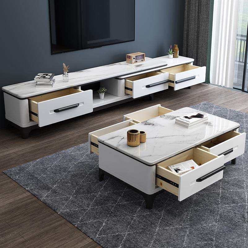 岩板板式茶几电视柜组合北欧现代小户型简约茶几收纳客厅家具