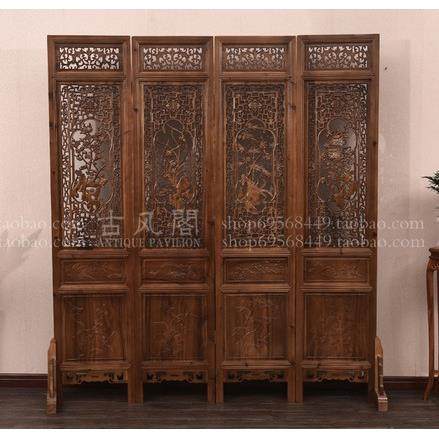 高档中式实屏风仿古香木雕镂空花折叠移樟动客厅隔断装饰复古折木