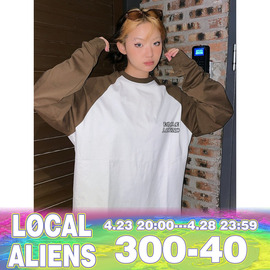 localaliens外星沙龙灰色，插肩长袖撞色街头t恤上衣男女卫衣