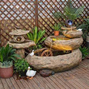 喷泉鱼缸招财循环水鱼池假山流水阳台客厅落地田园景观办公室摆件