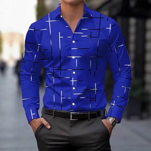 Men's Geometric Print Shirt, Luxurious Casual Button-Up