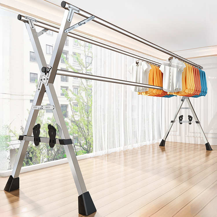 折叠晾衣架落地室内家用阳台卧室不锈钢室外凉伸缩杆式晒被子
