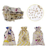 24圣诞倒计时抽绳袋烫金图案木制标签降临日历袋束口麻布袋套装