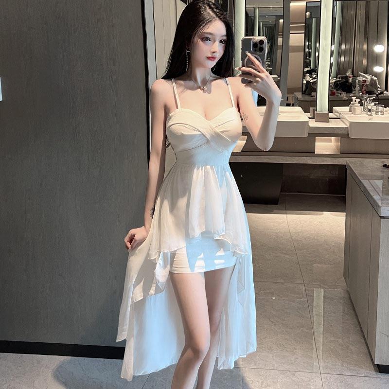 晚礼服长裙夜场店女超仙飘逸燕尾宴会气质性感中长款吊带连衣裙