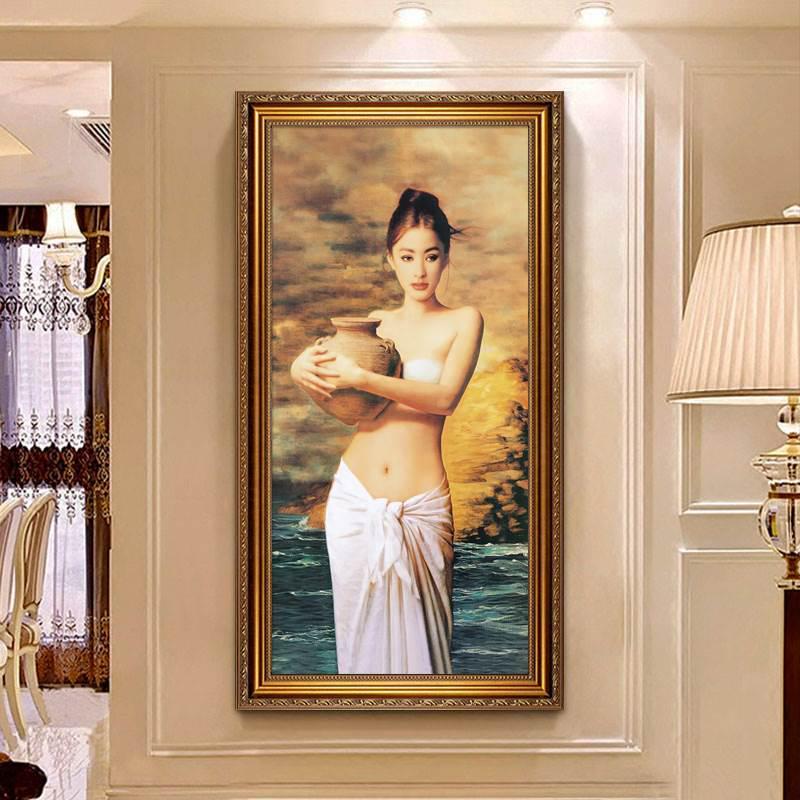 陶美人装饰画欧式油画抱陶女艺术墙壁画走廊过道酒店客厅玄关挂画图片