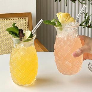 创意网红菠萝鸡尾酒杯大容量果茶杯果汁杯饮料杯玻璃杯调酒特调杯
