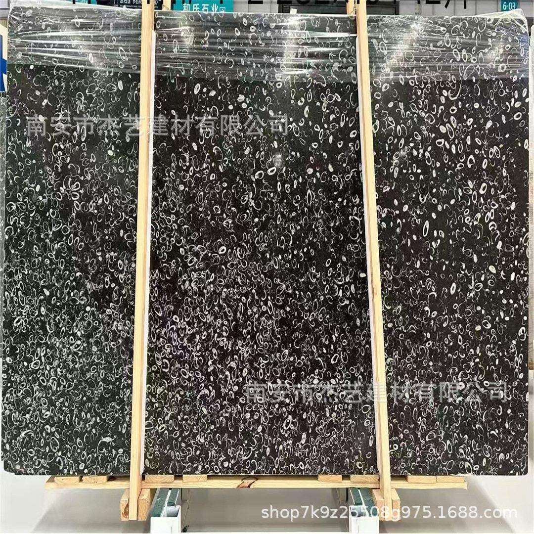 黑色天然化石灰大理石板浴室墙面洗手柜台别墅楼台踏步定制海贝花
