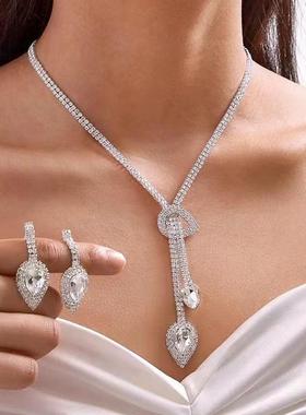 跨货源 新娘简约项链耳环套链 结婚礼服晚宴配饰项链耳环