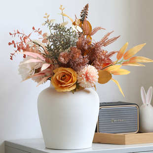 陶瓷花瓶矮胖大口北欧风家居客厅摆件酒柜样板间