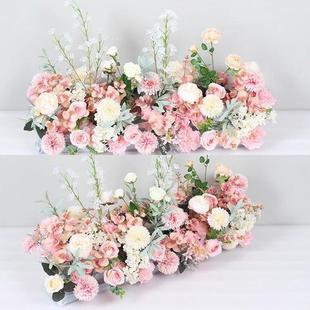 婚庆排花舞台布置装饰角花t台路引花婚礼现场布置成品彷真花艺