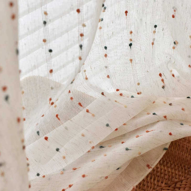 中古法式亚麻复古彩虹糖窗纱帘透光不透人儿童房窗帘卧室纱帘新款