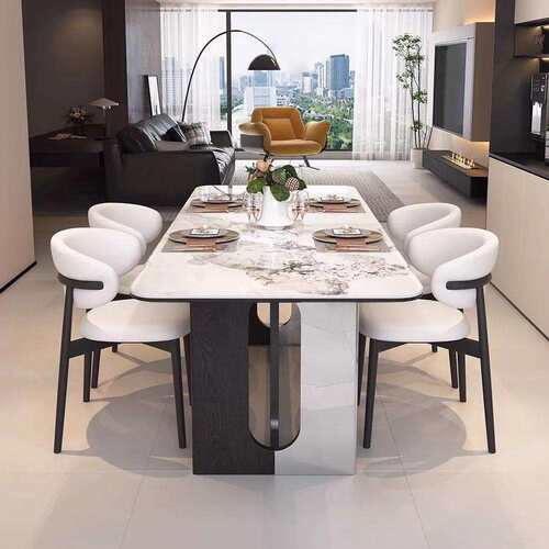 2025新款意式轻奢岩板餐桌亮光餐桌椅组合高级现代简约小户型饭桌