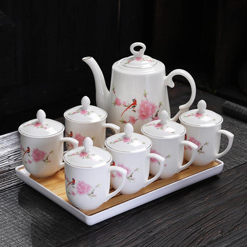 覆古中式茶具套装家用会客带把茶壶带盖防烫茶杯茶馆轻奢陶瓷托盘